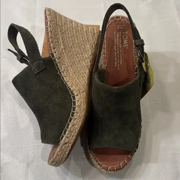 Toms Monica Suede Espadrille Slingback Wedge Sandals Pine Size 8 NWT - Picture 3 of 6